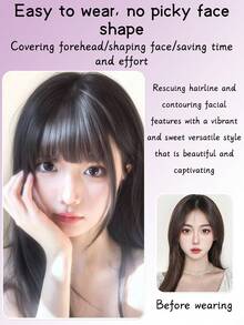 合成3D透气刘海假发 女款 自然无缝 高温假发 头顶替换罩 白色假刘海 - 彩色 - 查看 3