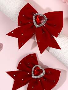 2pcs Hair Bows For Girls Heart Shaped Rhinestones Bow Alligator Clips Tiny Swallowtail Haie Clips Elegant Valentine's Day Barrettes Delicate Hairpins Teens Hair Accessories