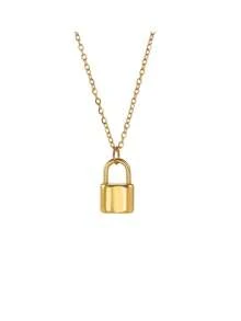 1 Peça Colar Pingente de Chave e Cadeado Dourado Liso, À Prova d'Água e Resistente à Desbotamento, em Aço Inoxidável, Adequado para Uso Diário de Mulheres - Corrente com cadeado de ouro - Visão 3