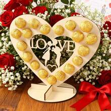 Estante de madera en forma de AMOR para pareja, estante de caramelos en forma de corazón, estante reutilizable para aperitivos, estante en forma de corazón, adecuado para fiestas de San Valentín, recepciones de bodas, bautizos de recién nacidos, compromisos, cumpleaños y aniversarios de bodas - Multicolor - Ver 3