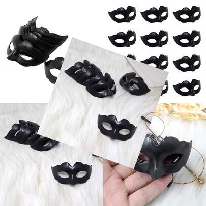 12PCS Plastic Mini Mask Supper Small Masquerade Mask Decorative Cake Toppers For Mardi Gras Halloween Party Decor Black