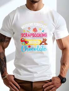 Camiseta de Hombre con Cuello Redondo Impresa Pronóstico de Fin de Semana Scrapbooking con Posibilidad de Chocolate Diseño Gráfico Casual Top de Toda Temporada para Ropa de Ocio y Deportiva Regalo de Moda - Blanco - Ver 6