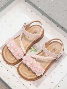 1双女童凉鞋，儿童花卉时尚公主鞋，夏季新款女童沙滩鞋，大童拖鞋 - 粉色 - 查看 4