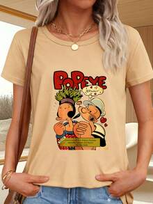 T-Shirt With Spinach Print For Everyday Use - Khaki - View 1