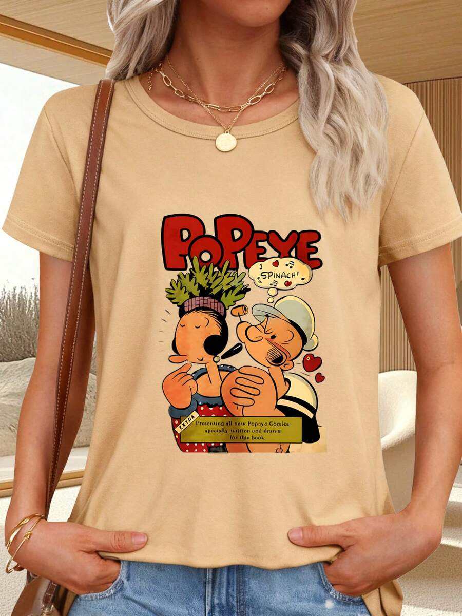 T-Shirt With Spinach Print For Everyday Use - Khaki - View 1