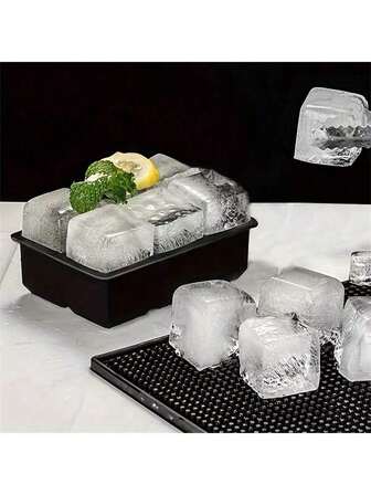 1 Pc, Large Silicone Ice Cube Tray Mold, 4/6/8 Without Lid. This Reusable Ice Cube Mold Is Perfect For Making Ice In The Fridge And Is A Must-Have Tool For Kitchens And Apartments, Especially For Parties. Large Grid Silicone Ice Cube Tray, Square Ice Cubes, DIY Frozen Drink Mold, Easy To Demold, Suitable For Home, Kitchen Gadgets, Household Items.