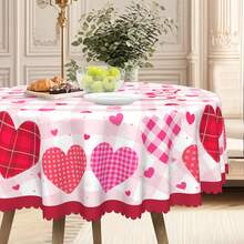 1pc Valentine's Day Theme Tablecloth - Red Heart, Pink Plaid And "Love" Pattern Tablecloth, Warm And Romantic - Durable Polyester Fabric - Suitable For Rectangular Or Round Tables, Perfect For Valentine's Day Dinner, Wedding, Anniversary, Party Or Daily Home Decor - Multicolor - View 9