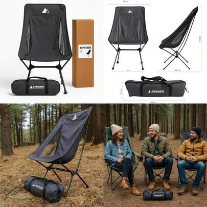Hiprimo Silla Plegable Ultraligera de Aluminio para Camping, Playa, Senderismo, Jardín y Viajes – Compacta, Resistente e para Exteriores – Incluye Bolsa de Transporte ()(Modelo M)