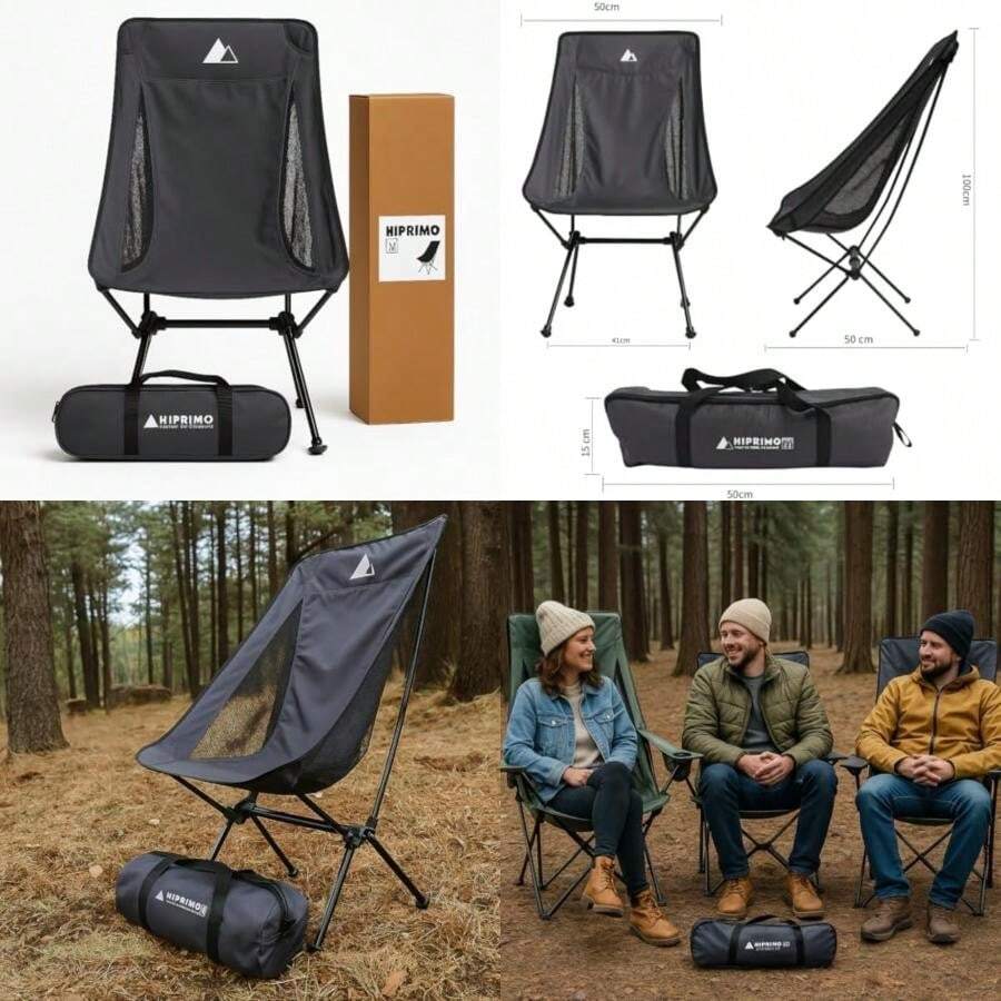 Hiprimo Silla Plegable Ultraligera de Aluminio para Camping, Playa, Senderismo, Jardín y Viajes – Compacta, Resistente e para Exteriores – Incluye Bolsa de Transporte ()(Modelo M) - Multicolor - Ver 1
