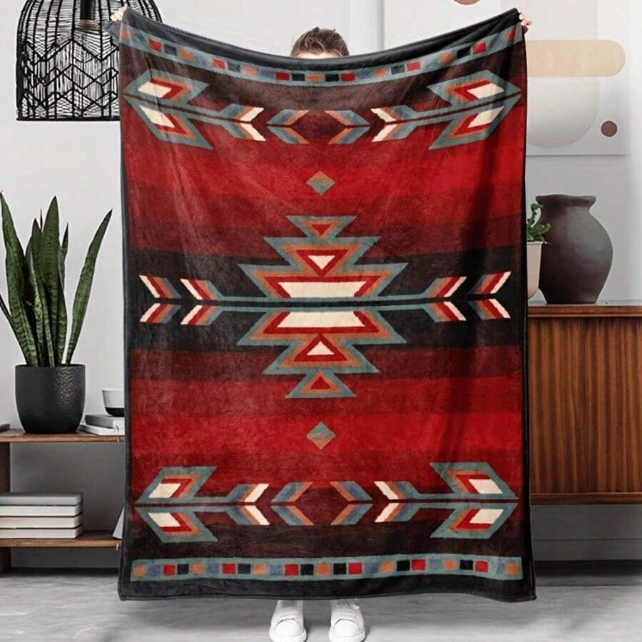 Oversized Western Blanket Heavy-Duty Weighted Throw With Southwestern  Geometric Pattern In Earth Tones Black/Teal/Orange/Beige/Brown/Gray/ All-Season Sofa Bed Cover, Soft Flannel-Like Texture Machine Washable For Living Room, Bedroom, Dorm Decor Southwestern Home Décor Accent Four Seasons Universal Multifunctional Blanket/Perfect Gift,  Modern Aesthetic Design  Is An Ideal Companion For Sofa Napping, Traveling Camping, Home Decoration And Office Embellishment. A Thoughtful Gift For Thanksgiving, Christmas, Valentine's Day, Father's Day, Mother's Day And Other Festivals Special Moments Such As Birthdays, Weddings, Anniversaries And More. Exclusive Gifts For Family Members, Partners, Parents,   Grandparents Or Dear Friends. They Are Perfect For Beds,  , Living Rooms, Offices, Beaches,Newly Expanded Themed Collections To Meet A Variety Of Styles And Scenar. - 多色35 - 查看 1