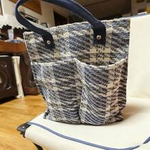 Large Capacity Durable Tote Bag, Japanese Thick Plaid Design, Reinforced Handles, Zipper Closure, Multipurpose For Work And Shopping - Multicolor - View 8