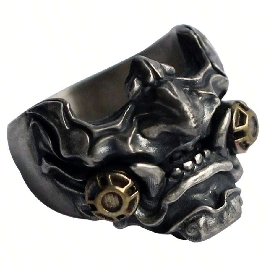 Cyberpunk Samurai Mask Design Mechanical Futuristic Ring, Japanese Streetwear Style - Multicolor - View 1