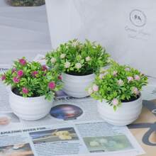 1/3pcs Mini Artificial Potted Plants With White Ribbed Pot - Flowers In White Yellow And Pink With Green Foliage Suitable For Living Room/Bedroom/Study/Office/Valentine's Day/Christmas/New Year's And Other Occasions