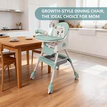 Wintline Baby High Chair, 5 In 1 High Chairs For Babies And Toddlers, Travel Foldable High Chair With Foot Rest, Detachable PU Cushion, Double Removable Tray, Adjustable Height & Recline - 薄荷藍 - 查看 5
