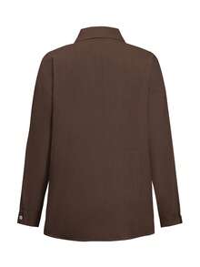 Áo sơ mi cotton trơn màu Look Polly dành cho nữ, kiểu dáng đơn giản, cài cúc một hàng phía trước, tay dài, thích hợp cho trang phục đi biển và nghỉ mát hàng ngày. - màu nâu - Xem 4