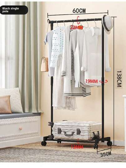 1 pieza Perchero de pie móvil con ruedas, soporte de perchas para uso doméstico, dormitorio interior, balcón, dormitorio, sala de estar, barra simple/doble ajustable y plegable