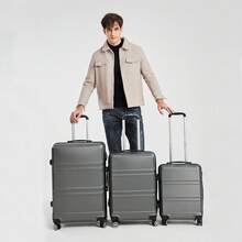 20 24 28 32 Inch Suitcase ABS PC Hard Shell Luggage Carry On Cabin Check In XL Extra Large Lightweight Spinner Wheels TSA Lock 3 Piece Set Travel - Grey - View 3