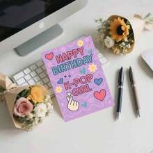 1pc Charming K-POP Themed Greeting Card With Envelope"HAPPY BIRTHDAY K-POP GIRL" Print, Colorful Heart & Flower Pattern, Perfect For K-POP Lovers & Friends, Ideal For Birthday Occasions, Pop Culture Birthday Card|Paper Greeting Card|K-POP Card, K-POP Party Supplies - Multicolor - View 11