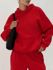 HoodieClean Fit,Warmth,Oversized Fit&Long Length,Women's Pocket Long Sleeve Hoodie For Fall/Autumn&Winter,Minimalist,Baggy Drop Shoulder,Fall Autumn Clothes For Women,Winter Clothes For Women, Tops For Women,Red,Chic,Hoodies Hoodie For WomenLoose And Comfortablewinter Clothes For Women Hoodies For Women - Đỏ - Xem 7