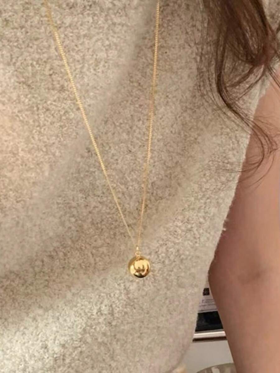 1件时尚简约圆形吊坠项链，优雅球形吊坠长款毛衣链，适合生日、派对、旅行等场合。 - 項鍊 - 查看 1