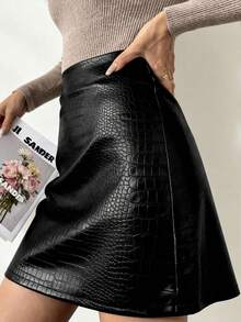 EARO Rok Bodycon Motif Kulit Buaya Modis untuk Wanita - Hitam - View 2