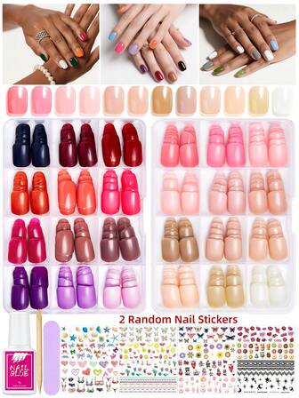 1pc Nude Color Short Square False Nail Tips 12 Grids, Ombre Color Adhesive Nail Stickers, Removable Nail Art Stickers, Suitable For Nail Salon DIY And Gifts