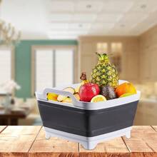 10L Collapsible Wash Basin With Drain Plug 2.6 Gal Foldable Portable Sink For Camping RV Vegetable Washing Multi-Use Dish Pan Ice Beverage Tub Gray Pair Of Silicone Gloves For Free - 灰白 - 查看 4