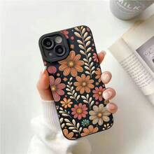 Floral Pattern Compatible With Apple 17 Pro Max Full Coverage Phone Case 15 16/15/14/13 Shockproof XSM - 黑色 - 查看 1