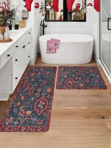 1pc European Style Flannel Floor Mat, Lightweight Washable European Art Printed Rug, Suitable For Kitchen Decor, Machine Made, Rectangular, Kitchen Floor Mat, Doormat, Living Room Rug - Multicolor - View 6