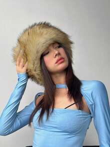 1pc Women's Soft Fluffy Warm Knitted Hat, White, Suitable For Autumn/Winter Decoration