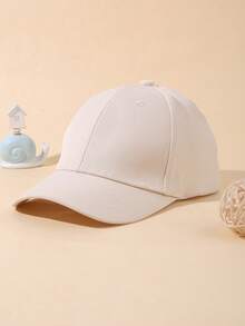 Mũ bóng chày trẻ em màu trơn 1/3 kết hợp, đen trắng với màu be, phù hợp cho cả bé trai và bé gái, mặc thường ngày - Mũ bóng chày - Xem 5