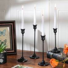 12pcs Elegant & Romantic European Candles For Dinner, Wedding Decoration, 6pcs Tabletop Candle Holders, Conical Metal Candle Holders, Room & Home Decor - Black - View 3