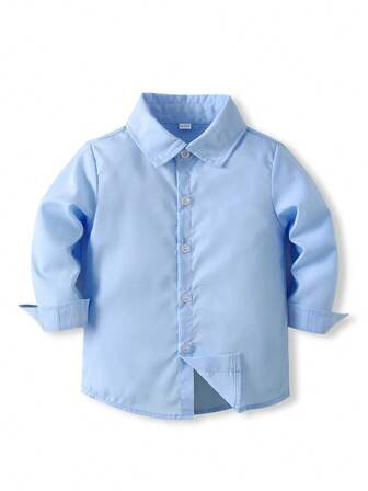 KIMOCAT 男童长袖纯色衬衫，百搭翻领衬衫，多种颜色可选，秋季款