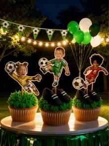 10/25/50/100/150pcs Personalized Football Face Cupcake Toppers, Customized Photo Face Football Theme Party Decorations, Sports Birthday Cupcake Toppers - Multicolor - View 7
