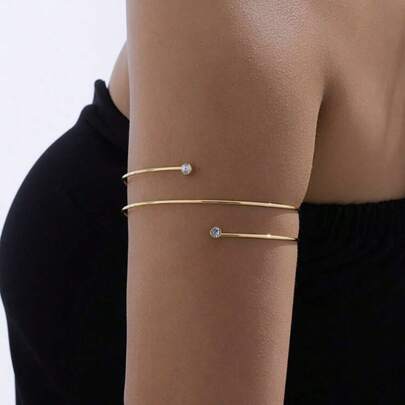 Bracelete de Braço Feminino Ajustável com Espiral, Flor, Elementos Geométricos e Detalhe Esférico, Design Minimalista