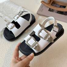 1双儿童休闲平底凉鞋，简约舒适，百搭时尚女童凉鞋 - 白色 - 查看 9