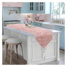 Blush Pink Table Runner 72 Inch - FluffyFur Dresser Runners For Bedroom & Coffee Table - Pastel Pink Furry Decor For Wedding, Fall, Christmas - Multicolor 605 - View 6