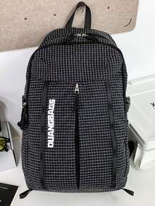 1 pièce Sac à dos à carreaux ultra-léger et unicolore, sac à dos pour campus pour hommes et femmes, résistant à l'eau avec fente pour carte de taille, grande capacité pour l'école, les déplacements, les voyages - Multicolore - Voir 13