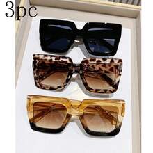 3-Pack Plastic Geometric Oversized Full-Rim Leopard Print Classic Retro Glasses Timeless For Women, Suitable For Rave Parties, Outdoor Travel And Halloween Occasions - 3pcs 黑灰白豆花香檳雙茶組合 - 查看 10