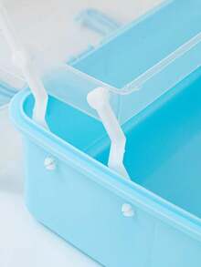 3-Layer Blue Toolbox Style Stationery Box, Foldable Storage Box, Multifunctional Desktop Organizer For Students