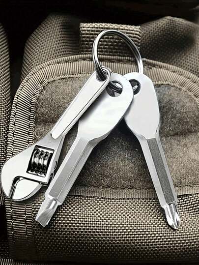 3pcs Mini Screwdriver Set With Keychain, Adjustable Metal Pocket Tool Kit, Suitable For Camping Accessories, Multifunctional Mini Wrench Keyring - Universal Tools For Car, Bicycle, Motorcycle Repair - Creative Gifts For Men