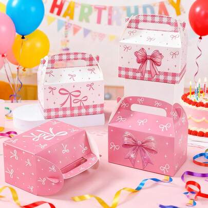 12个/24个粉色蝴蝶结手提包盒，生日派对礼盒，糖果盒礼品包装盒，婚礼糖果盒，新生儿洗礼礼盒，糖果主题派对，餐桌装饰，氛围布置装饰（混色发货）