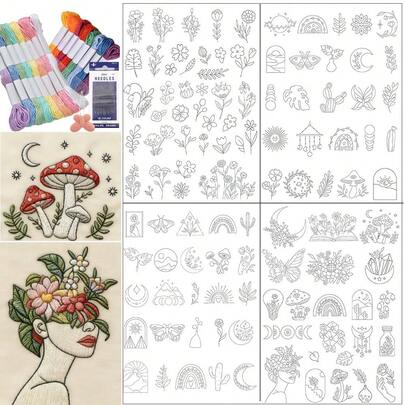 Water-Soluble Embroidery Patterns, Suitable For Garment DIY, Water-Soluble Stabilizer Patterns, Water-Soluble Thread Stabilizer, Hand Sewing Stabilizer, Self-Adhesive Non-Woven Fabric, Pre-Printed Embroidery Patterns