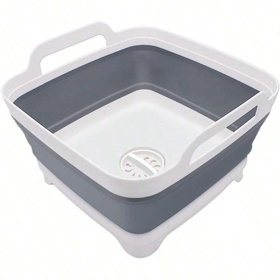 2.4 Gal 9L Collapsible Dish Basin With Drain Plug Space Saving Outdoor Multiuse Foldable Sink Tub Dishpan Kitchen Storage Tray For Camping Vegetable Washing RV (Gray) - gray - View 1