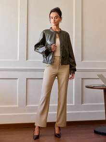 Damen Lederjacke Einfarbig mit Reißverschluss