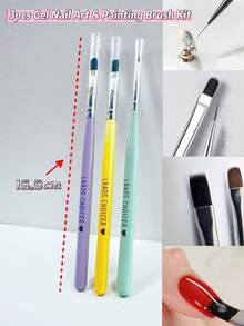 3 PiecesPrecision Nail Art Brush Set For Gel Painting & Design, Nail Charms Nail Gems,Nails Salon,Nail Supplies,Halloween,Christmas Gifts,Nail Tools - Multicolor - View 2