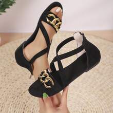 Women's Fashion Casual Roman Zip-Up Criss-Cross Sandals - Black - View 1