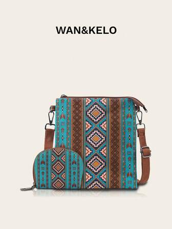 2pcs/Set Bohemian Style Lightweight Portable Vintage Crossbody Shoulder Bag, Suitable For Vacation Travel And Gift