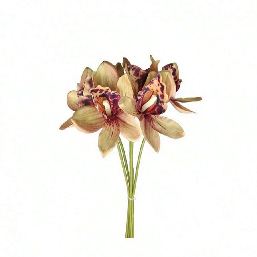 Artificial Orchid Faux Flower Bouquet Fake Flowers With Stems For DIY Bouquet Table Centerpieces Wedding Party Home Decor - 紅棕色 - 查看 1