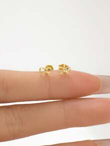 1件金色蝴蝶结内螺纹唇钉 | 925纯银低过敏耳环 | 扁平耳骨耳环 | 耳夹唇钉 | 男女通用日常佩戴 - 彩色 - 查看 3